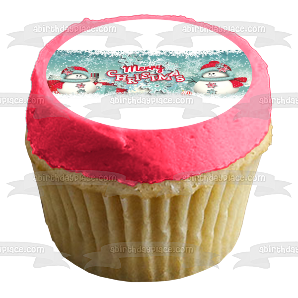 Adorno comestible para tarta con muñecos de nieve de Feliz Navidad, imagen ABPID55104 