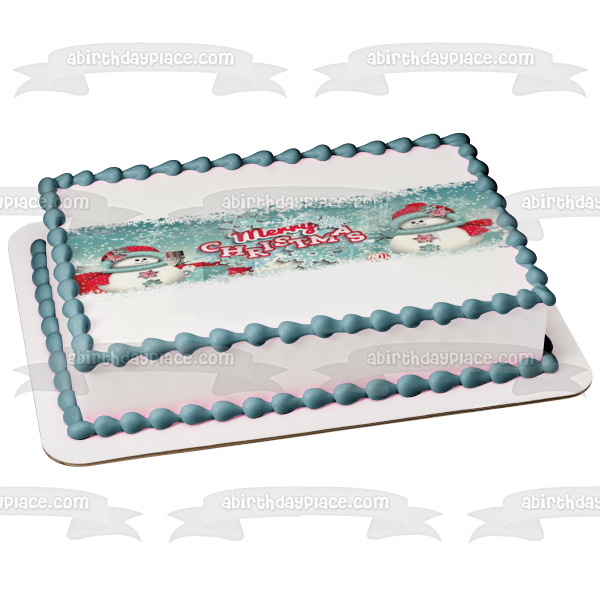 Adorno comestible para tarta con muñecos de nieve de Feliz Navidad, imagen ABPID55104 