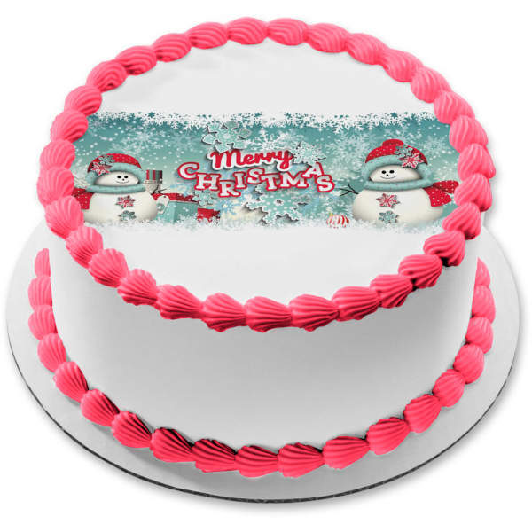 Merry Christmas Snowmen Edible Cake Topper Image ABPID55104