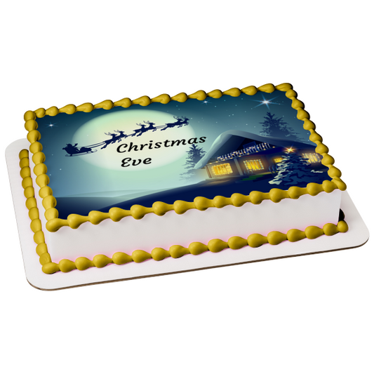 Merry Christmas Eve Santa Claus and Reindeer Edible Cake Topper Image ABPID55131