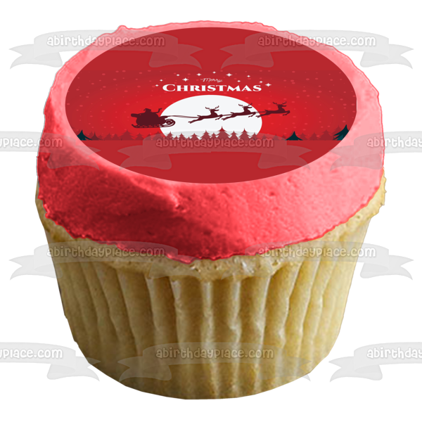 Feliz Navidad, Papá Noel y renos, decoración comestible para tarta, imagen ABPID55106 