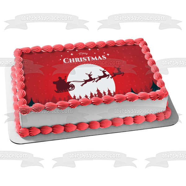 Feliz Navidad, Papá Noel y renos, decoración comestible para tarta, imagen ABPID55106 