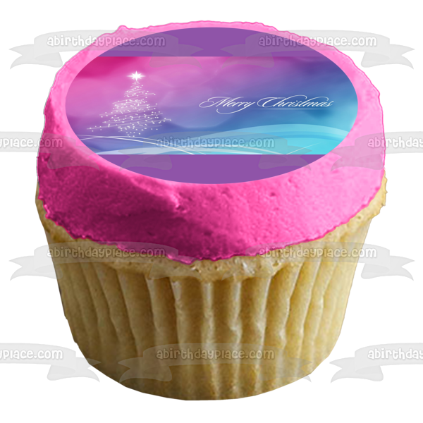 Feliz Navidad Árbol de Navidad Adorno comestible para pastel Imagen ABPID55108 