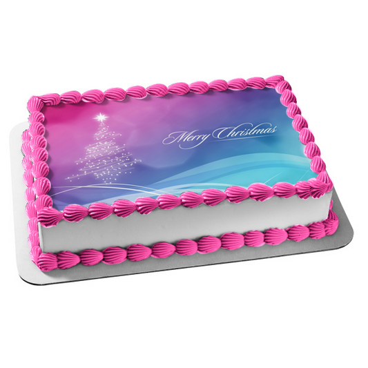 Merry Christmas Christmas Tree Edible Cake Topper Image ABPID55108