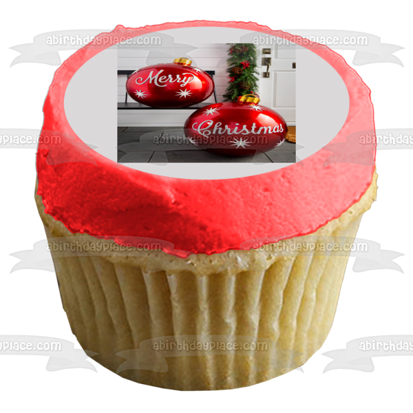 Feliz Navidad Adornos de bolas de Navidad rojas Imagen de adorno comestible para pastel ABPID55111 