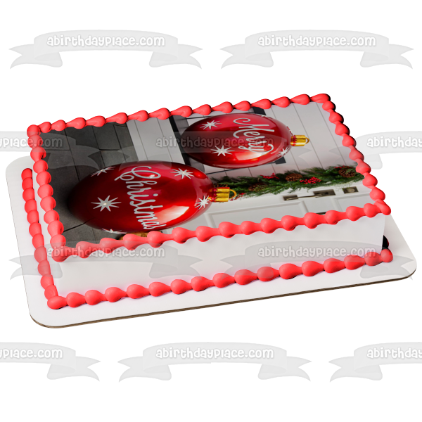 Feliz Navidad Adornos de bolas de Navidad rojas Imagen de adorno comestible para pastel ABPID55111 
