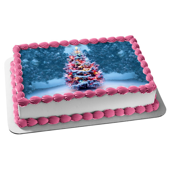 Merry Christmas Christmas Tree Edible Cake Topper Image ABPID55112
