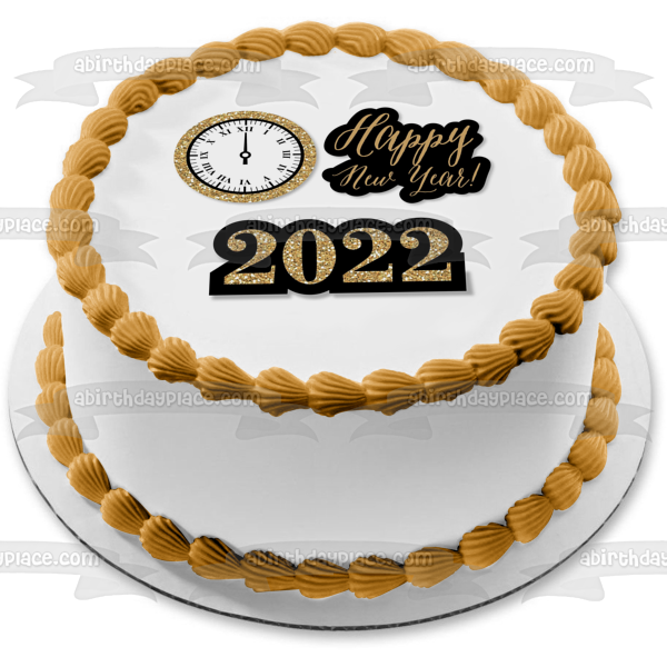 Happy New Year 2022 Clock at Midnight Edible Cake Topper Image ABPID55144