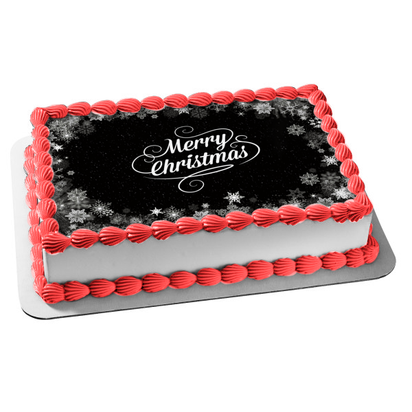 Merry Christmas Black and White Snowflakes Edible Cake Topper Image AB – A  Birthday Place