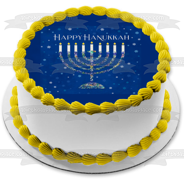 Happy Hanukkah Dreidel Green Yellow Letters Nes Gadol Haya Sham Edible Cake  Topper Image ABPID09021