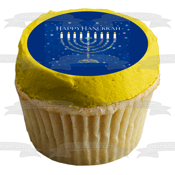 Happy Hanukkah Menorah Edible Cake Topper Image ABPID55122