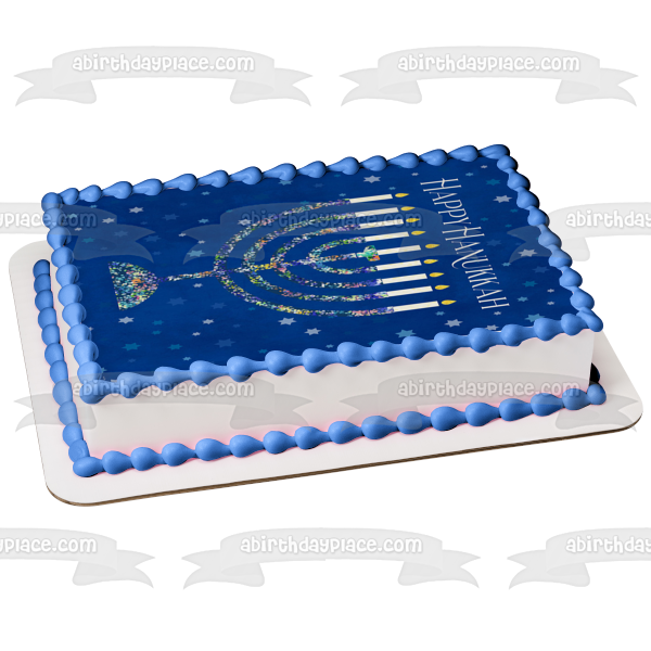 Happy Hanukkah Menorah Edible Cake Topper Image ABPID55122