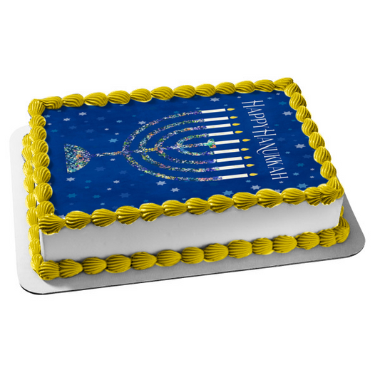 Happy Hanukkah Menorah Edible Cake Topper Image ABPID55122