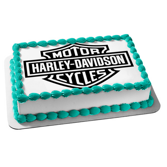 Harley-Davidson Motor Cycles Black and White Logo Edible Cake Topper Image ABPID55160
