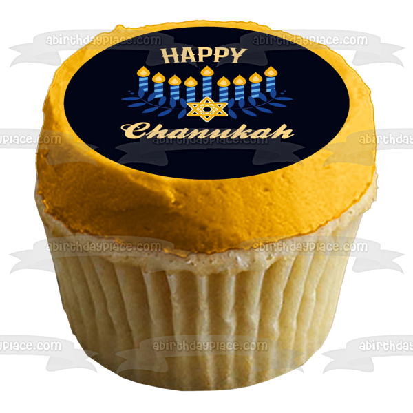 Happy Channukah Star of David Candles Edible Cake Topper Image ABPID55123