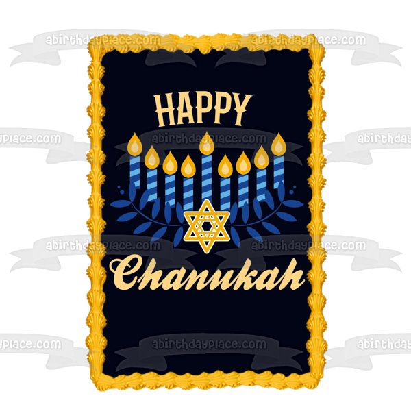 Happy Channukah Star of David Candles Edible Cake Topper Image ABPID55123