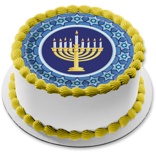 Happy Hanukkah Menorah Star of David Edible Cake Topper Image ABPID55125