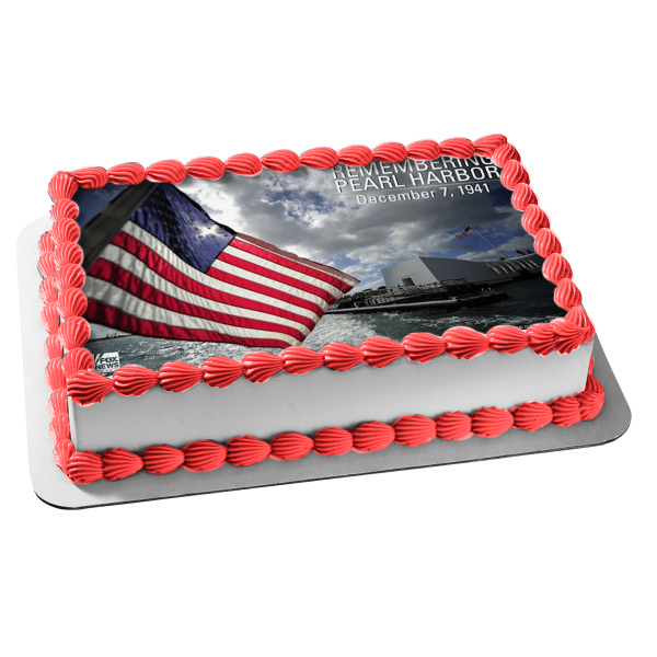 Remembering Pearl Harbor Day December 7th 1941 the American Flag Edible Cake Topper Image ABPID55156