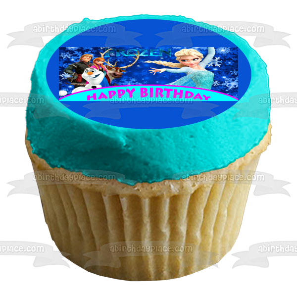 Frozen Happy Birthday Anna Elsa Olaf  Kristoff Sven Personalized Edible Cake Topper Image ABPID00842