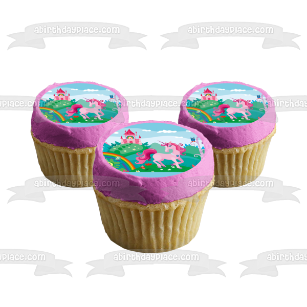 Unicorn with Rainbow Coloring Book Pink Castle Edible Cake Topper Image ABPID00820
