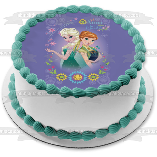 Frozen Anna and Elsa Flowers and Butterflies Edible Cake Topper Image ABPID00881