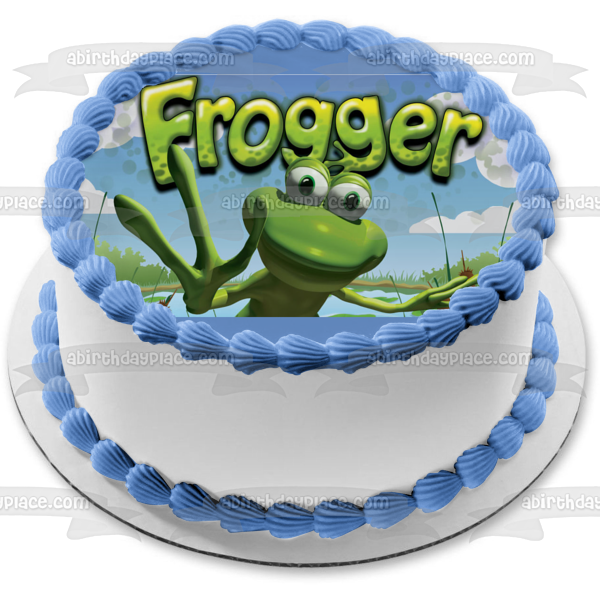 Frogger Video Game Trees and Clouds Edible Cake Topper Image ABPID00904