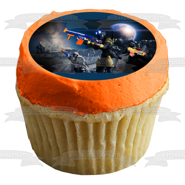 NERF In Outer Space Men with NERF Guns Edible Cake Topper Image ABPID55163