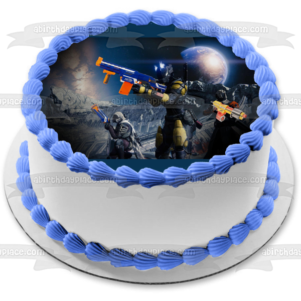 NERF In Outer Space Men with NERF Guns Edible Cake Topper Image ABPID55163