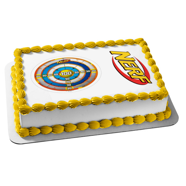 NERF Happy Birthday Bullseye NERF Logo Edible Cake Topper Image ABPID55167