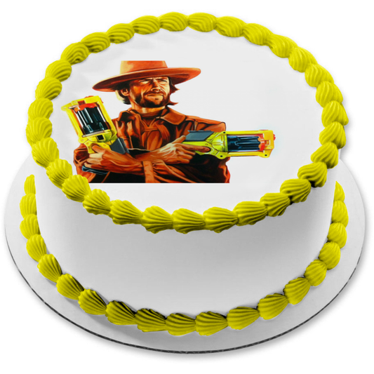 Clint Eastwood with NERF Guns Edible Cake Topper Image ABPID55164