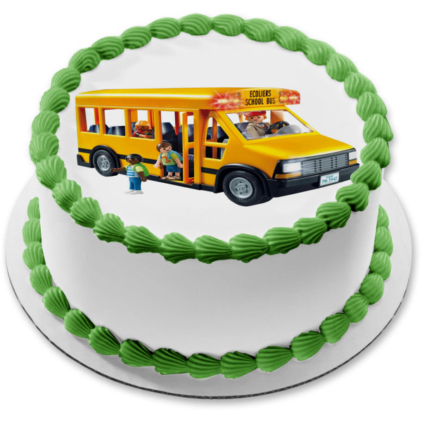 Playmobil Ecoliers School Bus Children Edible Cake Topper Image ABPID00984