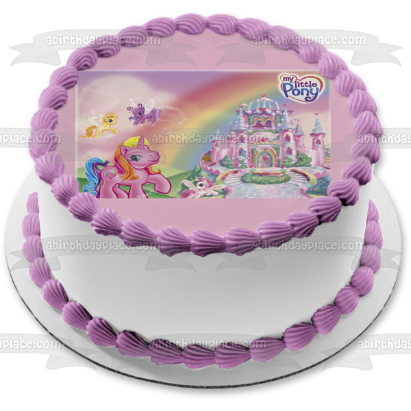 My Little Pony Pink Castle and Ponies Edible Cake Topper Image ABPID01005