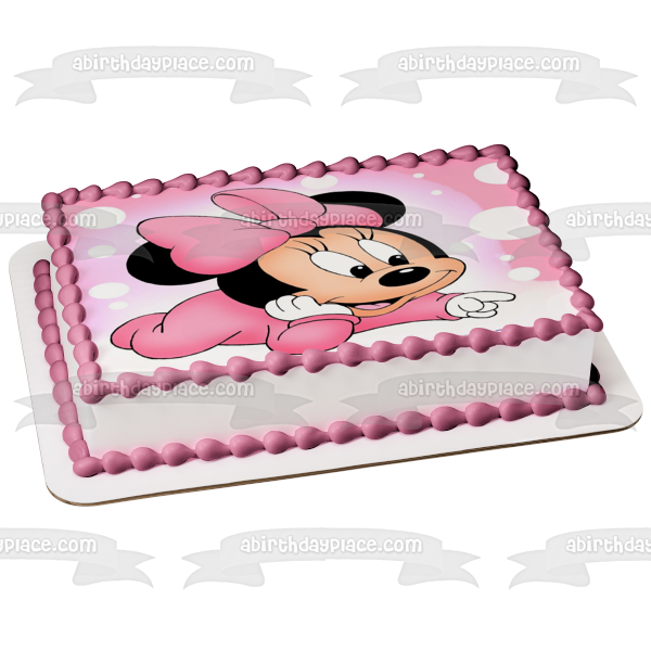 Baby Minnie Mouse Laying Down Circles Edible Cake Topper Image ABPID00 – A  Birthday Place