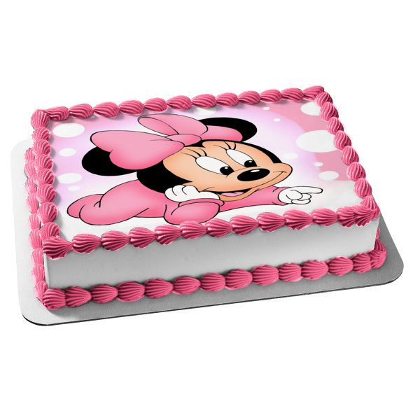 Baby Minnie Mouse Laying Down Circles Edible Cake Topper Image ABPID00976