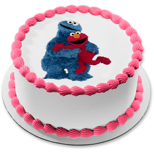 Sesame Street Elmo and Cookie Monster Hugging Edible Cake Topper Image ABPID00979
