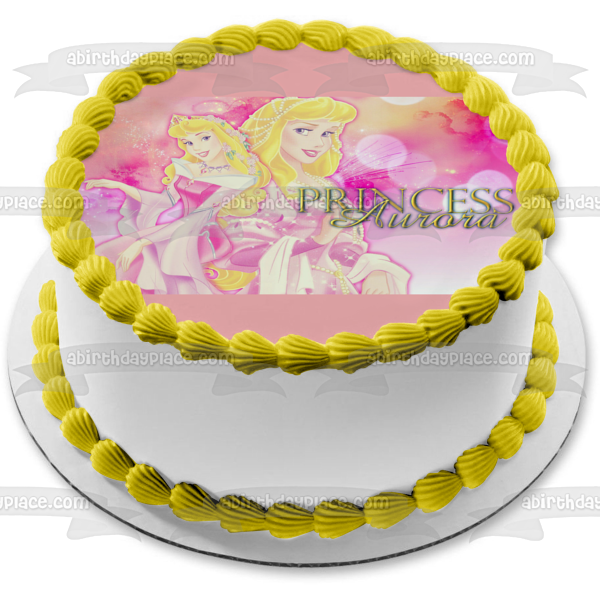 Sleeping Beauty Princess Aurora Pink Background Edible Cake Topper Image ABPID01078