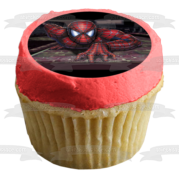 Spider-Man Crawling Up a Wall Edible Cake Topper Image ABPID01085