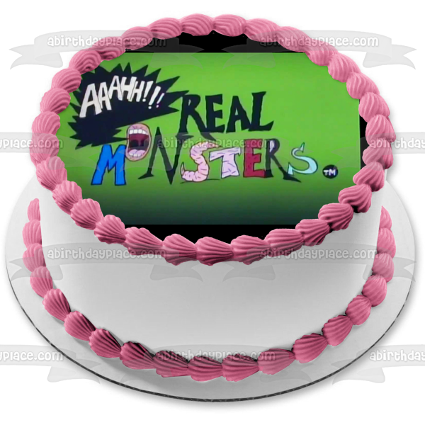 Aaahh!!! Real Monsters TV Logo Green Background Edible Cake Topper Image ABPID01114
