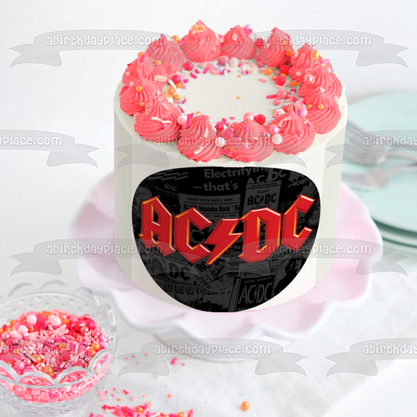 AC/DC Red Logo Newspaper Background Edible Cake Topper Image ABPID0109 ...