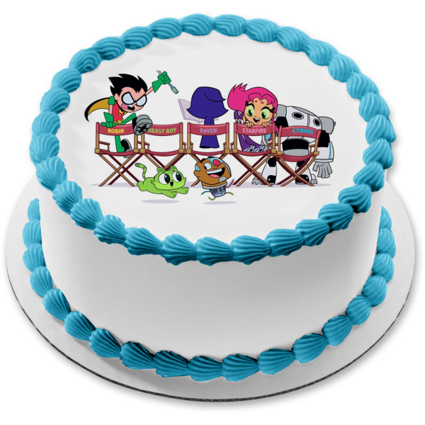 Teen Titans Go Beast Boy Starfire Robin Cyborg Raven and Movie Set Chairs Edible Cake Topper Image ABPID01211