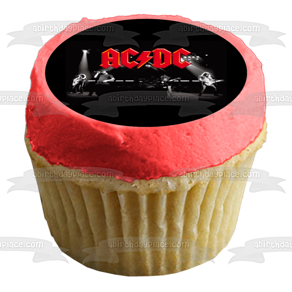 AC/DC Red Logo Rock Band Singing Playing Instruments Black and White Edible Cake Topper Image ABPID01224