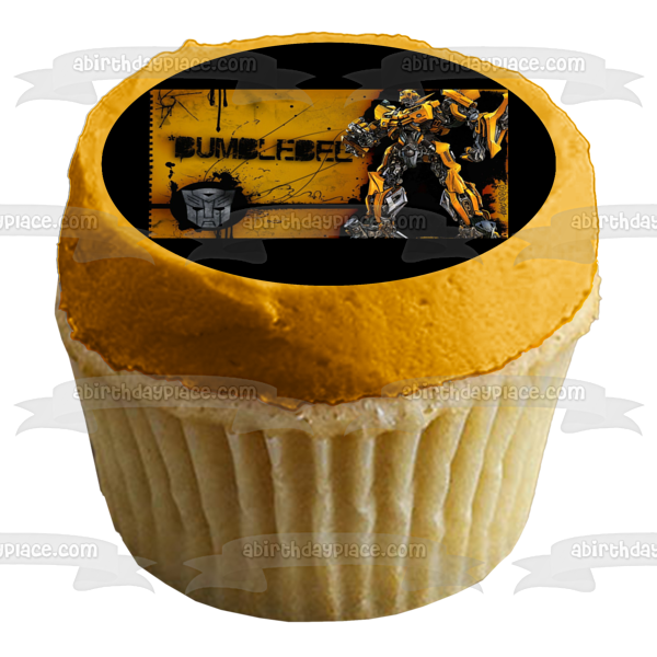 Transformers Autobot Bumblebee Standing Logo with a Yellow Background Edible Cake Topper Image ABPID01233