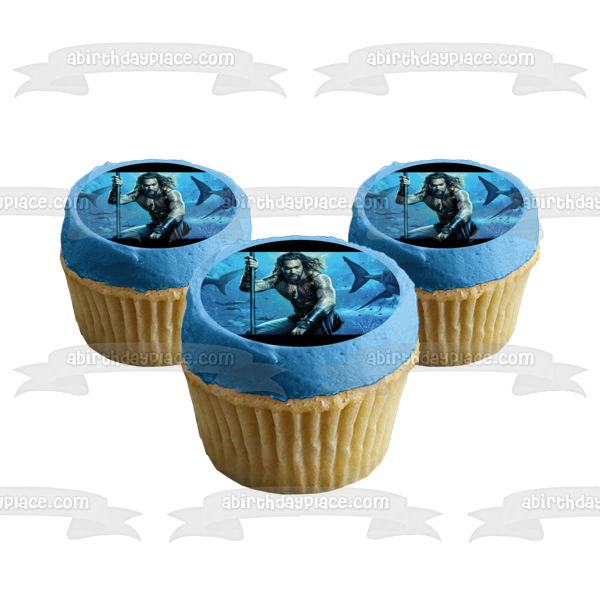 Aquaman Under Water Sharks and Fish Swimming Edible Cake Topper Image ABPID01267