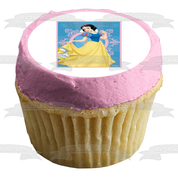 Princess Snow White I Believe In Fairy Tales Apples and a Blue Background Edible Cake Topper Image ABPID01275