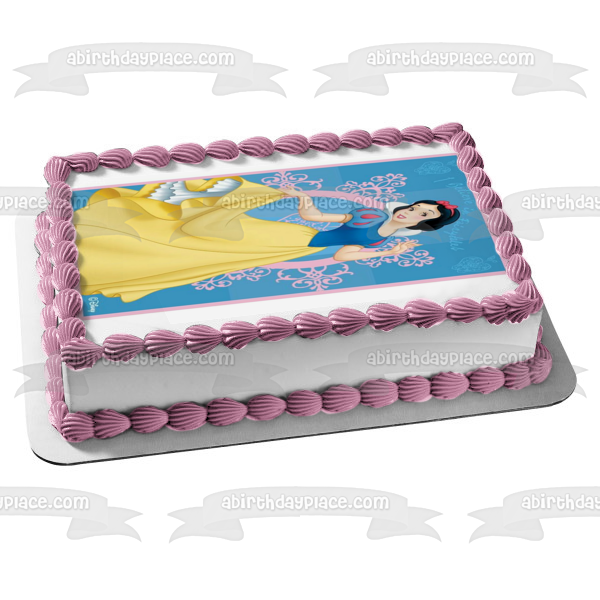 Princess Snow White I Believe In Fairy Tales Apples and a Blue Background Edible Cake Topper Image ABPID01275
