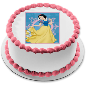 Princess Snow White I Believe In Fairy Tales Apples and a Blue Background Edible Cake Topper Image ABPID01275