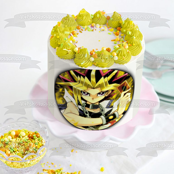 Yu-Gi-Oh Yugi Mutou Yellow Background Edible Cake Topper Image ABPID01284