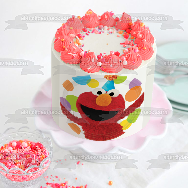 Elmo Sesame Street Smiling Party Hat Dots Edible Cake Topper Image ABPID01376