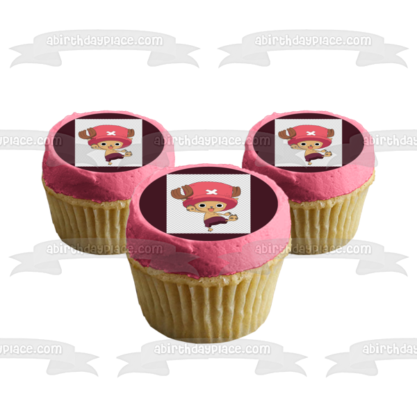 Cute Chopper One Piece and a  Checkered Background Edible Cake Topper Image ABPID01358