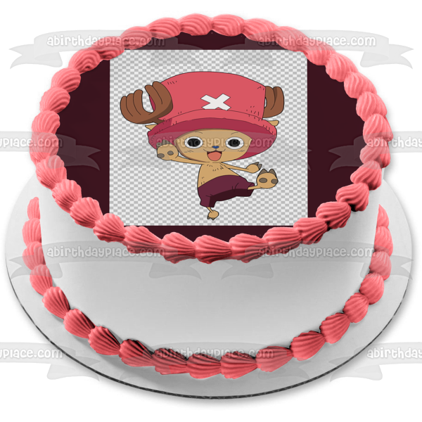 Cute Chopper One Piece and a  Checkered Background Edible Cake Topper Image ABPID01358